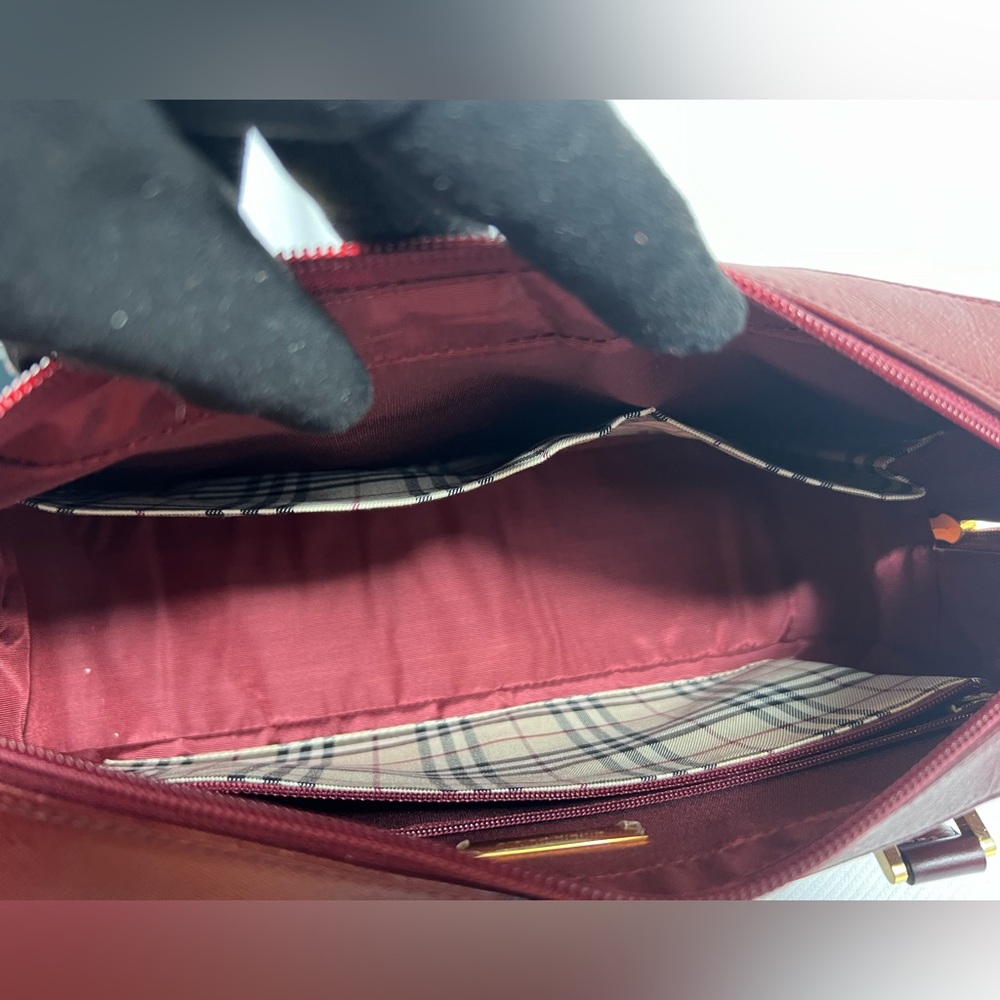 Burberry London Burgundy Saffiano Leather Satchel Re-Lined Authentic - Picture 14 of 16